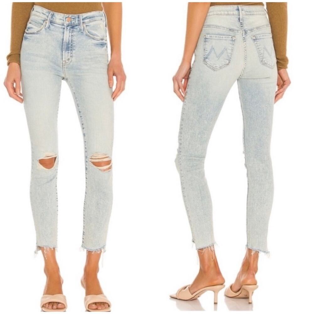 MOTHER The Stunner Zip Ankle Step Fray Jeans Rolling In The Bushes Size 31